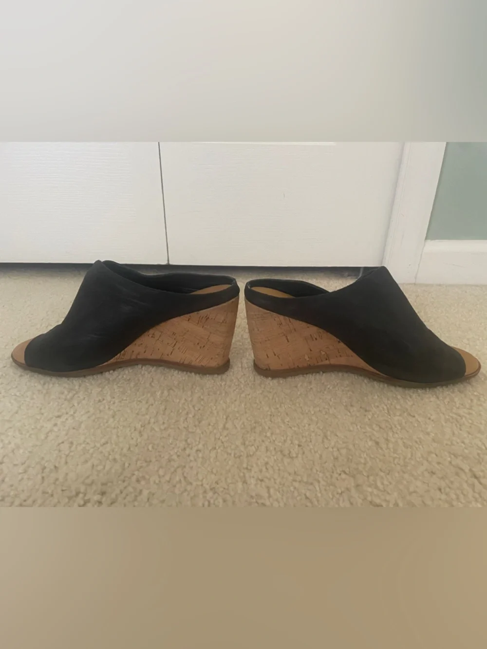 Korks Black Suede Cork Open-Toe Wedge